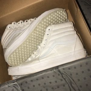 All white high top vans